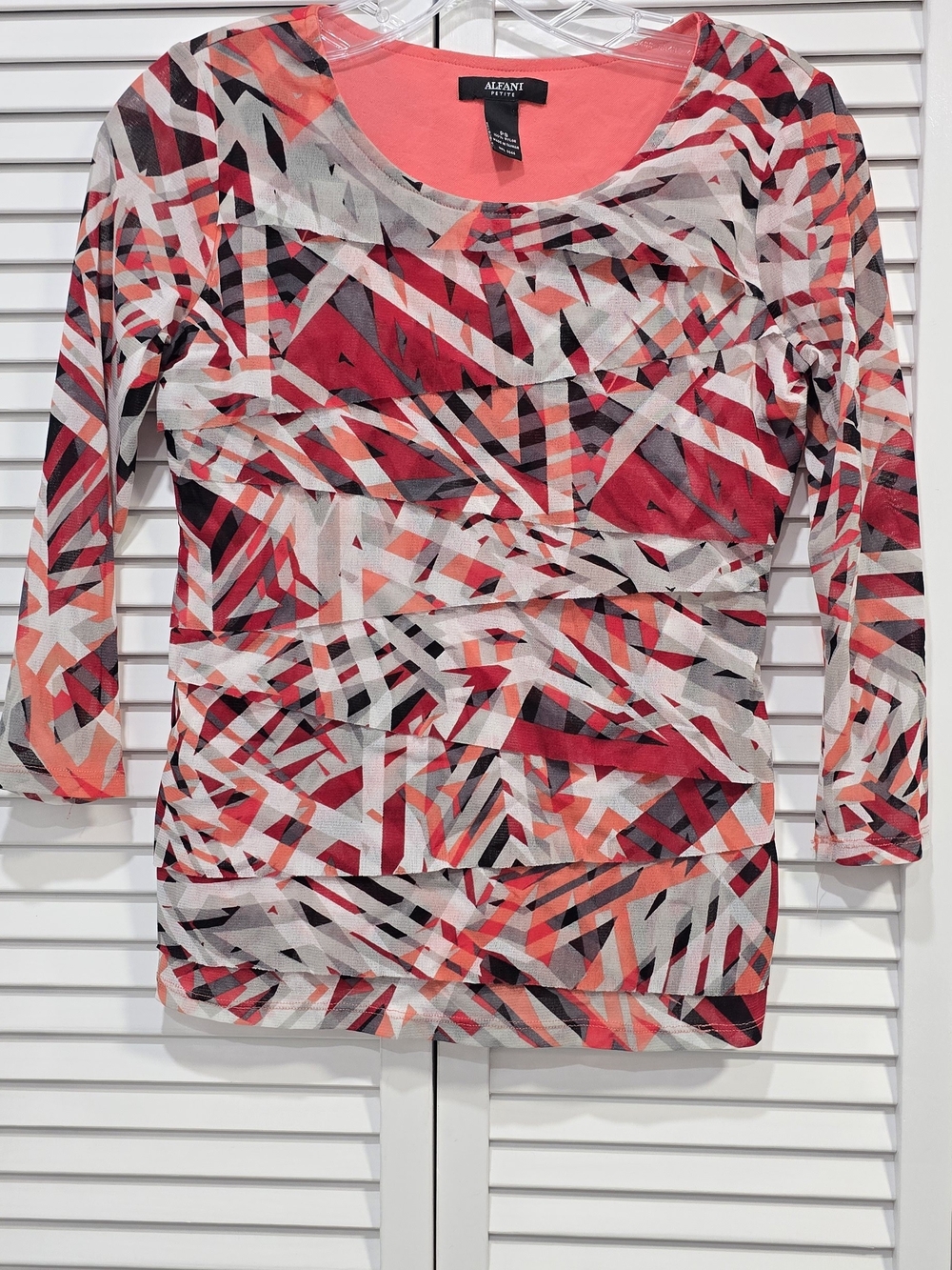 Alfani Coral, Red & Black Geometric Scoop Neck Long Sleeve Top
